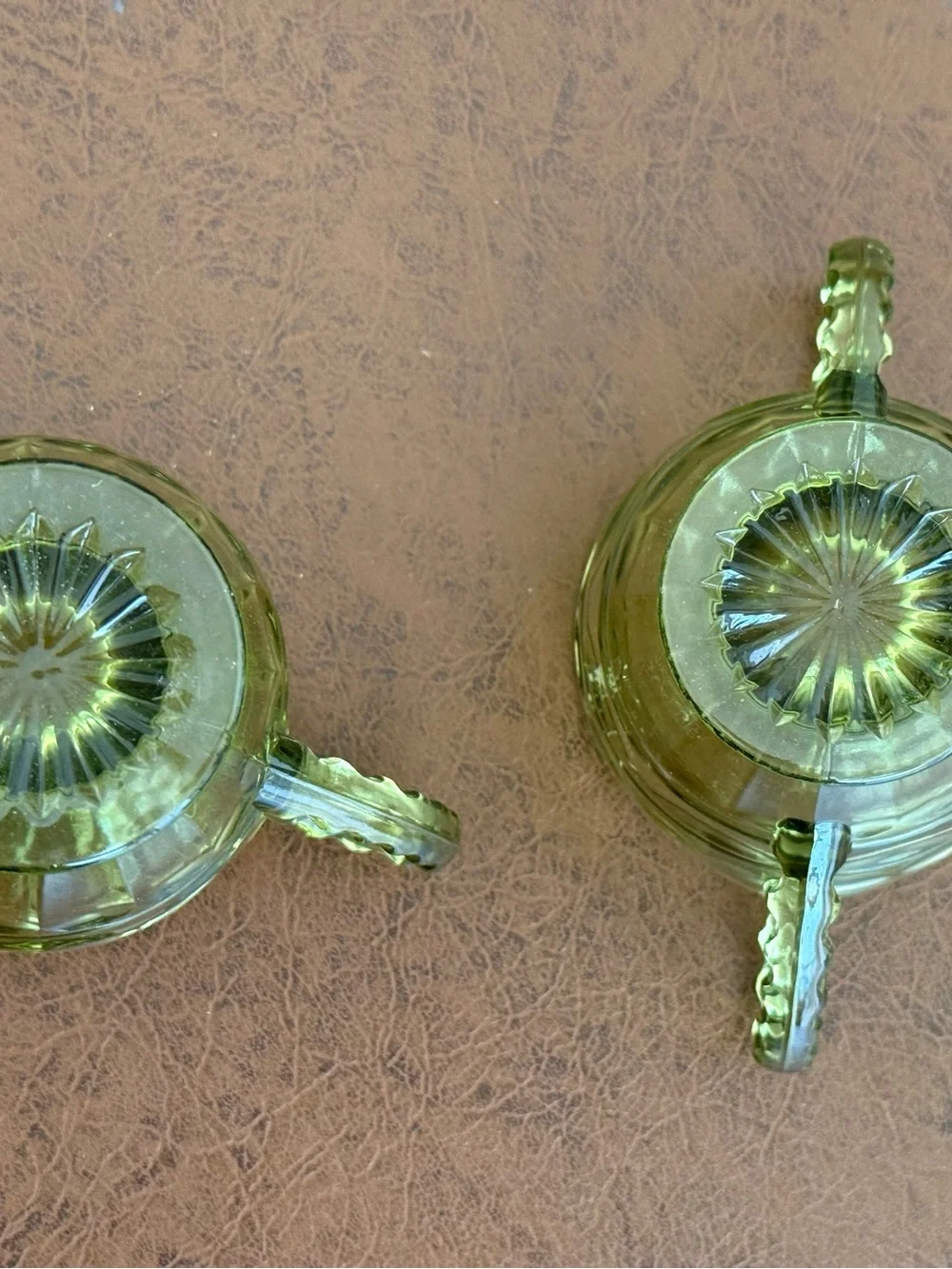 Vintage Fostoria Hermitage green glass Creamer and Sugar Set w sticker EUC